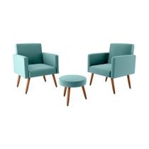Kit Com 2 Poltronas Decorativas 64cm e Puff Retrô Tecido Veludo Multimóveis Cr45270 Verde Menta Kit Com 2 Poltronas Decorativas 64cm e Puff Retrô Tecido Veludo Multimóveis Cr45270 Verde Menta