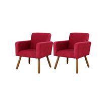 Kit Com 2 Poltronas Decorativas Larhome Estar Tecido Suede Vermelho.