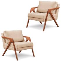 Kit com 2 poltronas em linho e madeira maciça resistente e sofisticada