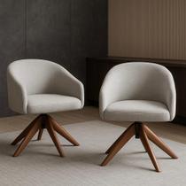 Kit com 2 Poltronas Giratórias Zara em Madeira Castanho Exclusiva