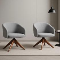 Kit com 2 Poltronas Giratórias Zara em Madeira Castanho Exclusiva