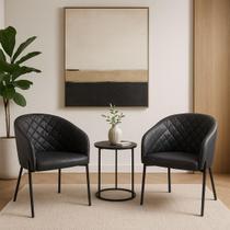 Kit com 2 Poltronas Laura com Base Fixa em Aço Carbono Preto Fosco Exclusiva