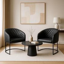 Kit com 2 Poltronas Mavie com Base Fixa em Aço Carbono e material sintético Preto Exclusiva