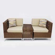 Kit com 2 Poltronas Modulares Tulipa e Mesa Lateral em Fibra Sintética e Alumínio para Jardim e Varanda