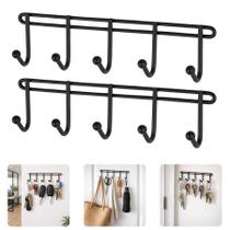 Kit Com 2 Porta Chaves De Pendurar Parede Preto Fosco 5 Ganchos Organizador