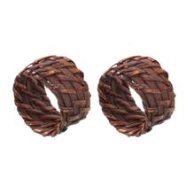 Kit Com 2 Porta-Guardanapos Rattan Marrom Rústico Rafimex Kit Com 2 Porta-Guardanapos Rattan Marrom Rústico Rafimex
