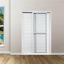 Kit com 2 Portas Balcão de Alumínio 3 Folhas 210 X 160cm com Fechadura Linha 25 Esquadrias Bergamo