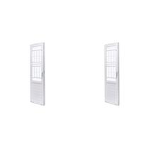 Kit com 2 Portas de Aço com Postigo 215x83cm com Grade Quadriculada e Vidro Liso Unicsol Ramassol Kit com 2 Portas de Aço com Postigo 215x83cm com Grade Quadriculada e Vidro Liso Unicsol Ramassol