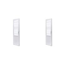 Kit com 2 Portas de Aço com Postigo 215x83cm com Grade Quadriculada e Vidro Liso Unicsol Ramassol