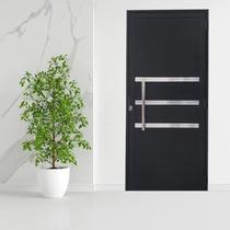 Kit com 2 Portas Lambril de Alumínio 210 x 80cm com Puxador e Friso Linha Veneza Lado Direito Preto Esquadrias Bergamo
