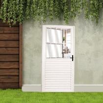 Kit com 2 Portas Social Palheta de Alumínio 210 x 80cm Linha 25 Lado Esquerdo Esquadrias Bergamo Branco