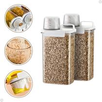 Kit com 2 Pote Hermético Com Copo Medidor Recipiente Organizador De Alimentos Mantimentos Arroz 2L