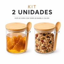 Kit Com 2 Potes de Vidro Tampa de Bambu Hermético Premium Kit Com 2 Potes de Vidro Tampa de Bambu Hermético Premium
