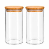 Kit com 2 Potes hermético Vidro Borossilicato com tampa de Bambu 1500ML