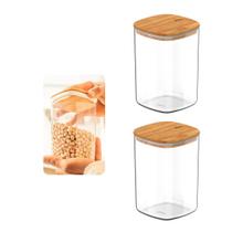 Kit Com 2 Potes Herméticos 1 Litro Com Tampa De Bambu - Ou