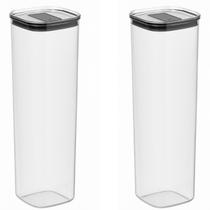 Kit com 2 Potes Herméticos 2L Vedação Dupla Empilháveis para Organizar Massas Café Açúcar Grãos Cereais Mantimentos na Cozinha Armário Bancada