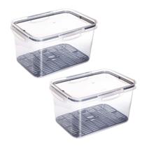Kit com 2 Potes Herméticos com Trava e Escorredor 4L Preto Modular Organização Moderno Prático Útil