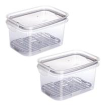 Kit com 2 Potes Herméticos Travas com Escorredor 1,2L Cinza Resistente Vedação Modular Despensa