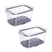Kit com 2 Potes Herméticos Travas com Escorredor 1,2L Preto Transparente Alimentos Modular Casa