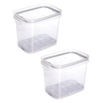 Kit com 2 Potes Herméticos Travas com Escorredor 1,8L Cinza Resistente Prático Borracha Empilhável Kit com 2 Potes Herméticos Travas com Escorredor 1,8L Cinza Resistente Prático Borracha Empilhável