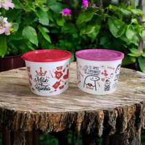 Kit com 2 Potes Plasticos Decorado dia das Mães 1 Litro Kit com 2 Potes Plasticos Decorado dia das Mães 1 Litro