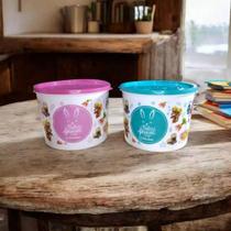 Kit com 2 potes Plásticos Estampa de Pascoa pote 1 litro - Decore Casa
