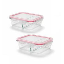 Kit com 2 Potes Vidro 1040 ml Hermético Marmita Forno Refratário Divisória e Tampa