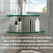 Kit com 2 Prateleiras de Vidro para Canto 25x25 cm Porta Shampoo com Suporte Incluso Kit com 2 Prateleiras de Vidro para Canto 25x25 cm Porta Shampoo com Suporte Incluso