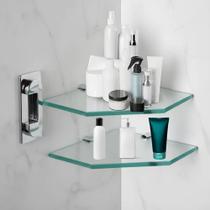 Kit com 2 Prateleiras de Vidro Temperado Chanfrada Versáteis para Banheiro, Cozinha e Casa