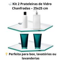 Kit com 2 Prateleiras de Vidro Temperado Chanfrada Versáteis para Banheiro, Cozinha e Casa Kit com 2 Prateleiras de Vidro Temperado Chanfrada Versáteis para Banheiro, Cozinha e Casa