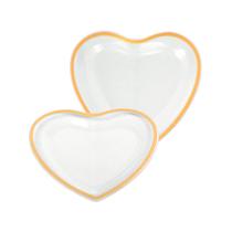 Kit com 2 Pratos Medio Formato de Coração Sweet Heart Golden Lines - Decor Glass