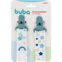 Kit Com 2 Prendedores de Chupeta Com Clip Trava Prendedor de Bico Bebê Estrelas Azul Buba