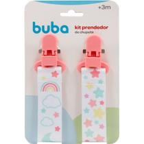 Kit Com 2 Prendedores de Chupeta Com Clip Trava Prendedor de Bico Bebê Estrelas Rosa Buba Kit Com 2 Prendedores de Chupeta Com Clip Trava Prendedor de Bico Bebê Estrelas Rosa Buba