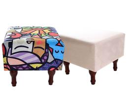 Kit com 2 Puff Banqueta 40x40cm Quadrado Decorativo Pés Madeira