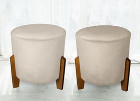 Kit com 2 Puff Banqueta Thor Luxo veludo Bege