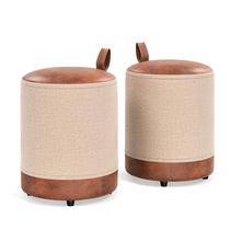 Kit com 2 Puff Banquetas Euro, cores Estofado em Linho e Material Sintético