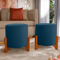 Kit Com 2 Puff Thor em Veludo Pés Em Madeira Sofisticação, Conforto e Estilo para Seu Espaço