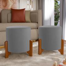 Kit Com 2 Puff Thor em Veludo Pés Em Madeira Sofisticação, Conforto e Estilo para Seu Espaço