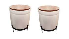 Kit Com 2 Puffs Baú Com Mesa Auxiliar