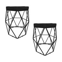 Kit Com 2 Puffs Decorativo Hexagonal Aramado Preto Suede Preto