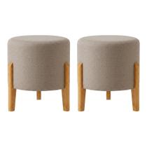 Kit com 2 Puffs Elegance em Linho Pés de Madeira Design Minimalista Sala Moderna Premium - Bege Kit com 2 Puffs Elegance em Linho Pés de Madeira Design Minimalista Sala Moderna Premium - Bege