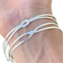 Kit com 2 Pulseiras Femininas de Prata 925 Nó Coração 2 Fios