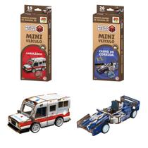 Kit com 2 Quebra Cabeça De Madeira 3d Mini Veículos Colecionáveis