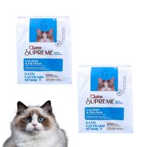 Kit Com 2 Ração Quatree Supreme Gatos Castrados Sênior Salmão e Frango Pacote de 1kg