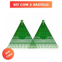 Kit Com 2 Rastelo Plástico Resistente Jardim Limpeza Folhas Grama Vassouras Para Quintal Sem Cabo