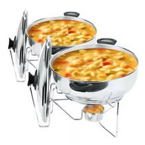 Kit com 2 Rechaud Fogareiro Panela de Alumínio Redonda Buffet P/ Comida Aquecida Tampa de Vidro 6,5L Kit com 2 Rechaud Fogareiro Panela de Alumínio Redonda Buffet P/ Comida Aquecida Tampa de Vidro 6,5L