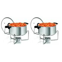 Kit Com 2 Rechaud Fogareiro Panela de Alumínio Redonda P/ Buffet Festas Mantem Comida Aquecida 5 Lts