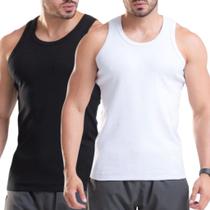 Kit Com 2 Regata Canelada Premium Masculina Modelo Americano Ribana Algodão e Elastano