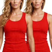 Kit com 2 Regatas Feminina Slim Fit Canelada Ribana Básica Casual Confortável Academia Dia a Dia