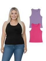 Kit Com 2 Regatas Ribana Feminina Plus Size Cor:ColoridoTamanho:Único